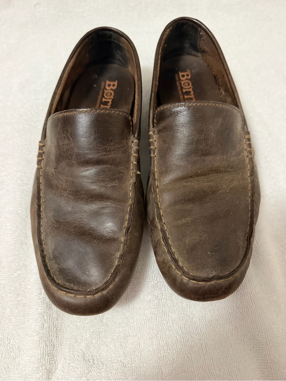 Born Dark Brown Leather Moc Toe Slip-On Loafers